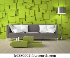 grün, blöcke, wand, und, möbel