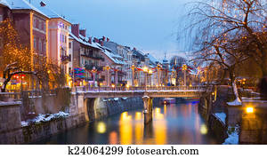 ljubljana, 에서, 크리스마스, time., 슬로베니아, europe.