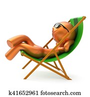 Man smiley resting beach deck chair sunglass summer vacation