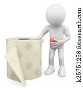 3D white people. Man with stomach ache 3D white people. Man with stomach ache