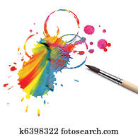 artista, escova, e, abstratos, pintura