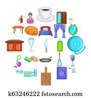 Boarding house icons set, cartoon style Boarding house icons set, cartoon style