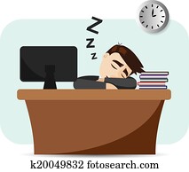 cartoon businessman sleeping on working time