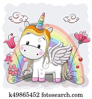 cute, caricatura, unicórnio, ligado, a, prado