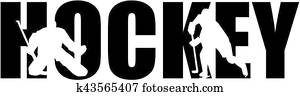 hóquei, palavra, com, silhuetas