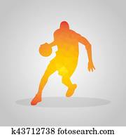 jugador de baloncesto, en, polygonal, estilo, en, un, fondo gris