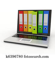 Laptop and colorful archive folders. Laptop and colorful archive folders.