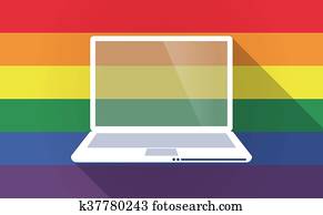 Long shadow Gay Pride flag with a laptop Long shadow Gay Pride flag with a laptop