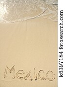 Mexico Written in Sand on Beach