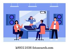 People recording song in sound studio