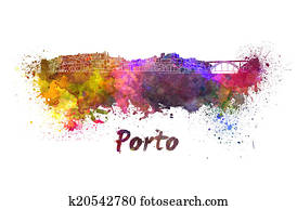 porto, skyline, em, aquarela porto, skyline, em, aquarela