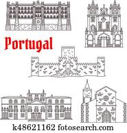 portugal, arquitetura, marcos, vetorial, edifícios