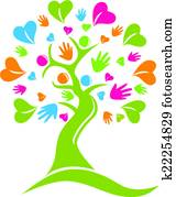 Tree hands and hearts figures logo icon vector