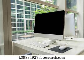 Computer on table in office, Workspace . Computer on table in office, Workspace .