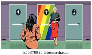 Doors toilets for men, women and sexual minorities. Transgenders. Doors toilets for men, women and sexual minorities. Transgenders.