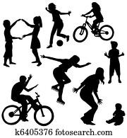 Hand drawn silhouettes of children playing Hand drawn silhouettes of children playing