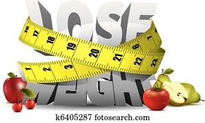 Lose weight text with measure tape and fruits Lose weight text with measure tape and fruits