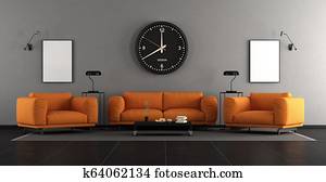 Modern living room with orange furniture Modern living room with orange furniture