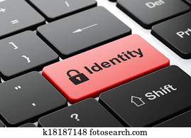Privacy concept: Closed Padlock and Identity on computer keyboard background