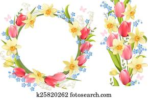 rahmen, und, seamless, umrandungen, mit, frühjahrsblumen rahmen, und, seamless, umrandungen, mit, frühjahrsblumen