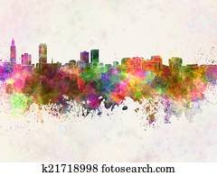 rouge batuta, skyline, em, aquarela, fundo