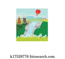 Senior couple walking in hills Senior couple walking in hills