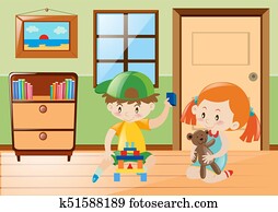 Boy playing toys in room Clipart | k51594001 | Fotosearch