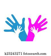 crianças, e, adultos, mãos