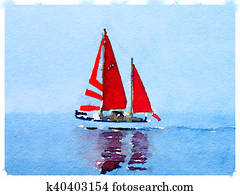 DW sailboat with red sails up 1 DW sailboat with red sails up 1