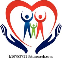familie, bekymring, hender, og, hjerte, logo