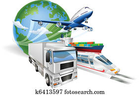 global, logisitk, begriff, motorflugzeug, lastwagen, zug, schiff