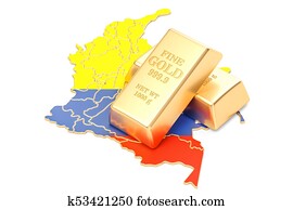 Golden reserves of Colombia concept, 3D rendering Golden reserves of Colombia concept, 3D rendering