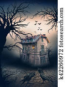 Haunted House with Crows and Horror Scene. Haunted House with Crows and Horror Scene.