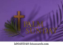 palm, söndag, bakgrund., kors, och, palm, på, purpur, bakgrund.