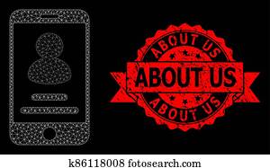 Scratched About Us Stamp Seal and Polygonal Mesh Smartphone User Info Scratched About Us Stamp Seal and Polygonal Mesh Smartphone User Info
