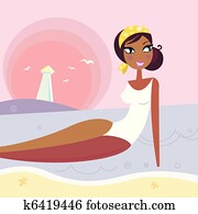 Summer woman lying in sea water near beach