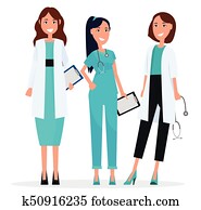 Women Team of Three Pretty Smiling Doctors Flat Women Team of Three Pretty Smiling Doctors Flat