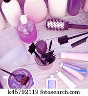 מקצועי, קוסמטיקה, ל, שיער, אתר, ב, a, מעץ, שולחן.