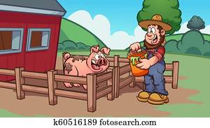 landwirt, fuettern, schwein landwirt, fuettern, schwein