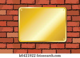 latón, placa, en, pared ladrillo