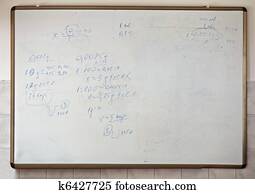 matemáticas, fórmulas, en, escuela, blanco, negro, tabla, educación