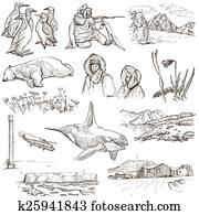 Polar Regions: Travel around the World. Freehand drawings. Polar Regions: Travel around the World. Freehand drawings.