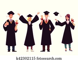 caps toga studenten riuscito exitoso diplomes traditionele graduated remise stockillustratie afstuderen vieren succesvol laureandosi graduar cappucci graduazione vestiti festeggiare celebrar