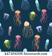 Watercolor vector jellyfish pattern Watercolor vector jellyfish pattern