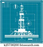 Blueprint of Oil rig silhouette Blueprint of Oil rig silhouette