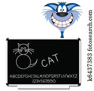 chat, enfants, apprentissage, tableau noir