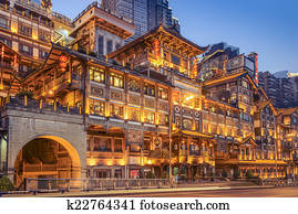 Chongqing, China at Hongyadong Hillside Buildings. Chongqing, China at Hongyadong Hillside Buildings.