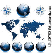 Earth globes with world map