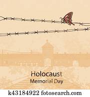 Entrance gate to Auschwitz Birkenau. Vector illustration