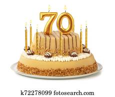 Festive cake with golden candles - Number 70 Festive cake with golden candles - Number 70